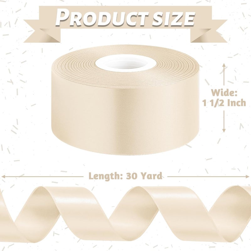 Fullive 1 1/2 Inch Ribbon for Gift Wrapping, 30Yards Cream Ribbon, Polyester Solid Satin Ribbons for Flower Bouquet for Easter Christmas Decorations DIY Hair Bows Wrapping Bouquet Floral Arrangements - Image 2
